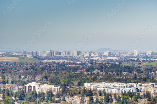 Photography Aerial view of downtown San Jose on a clear day, south San Francisco bay, Califo
