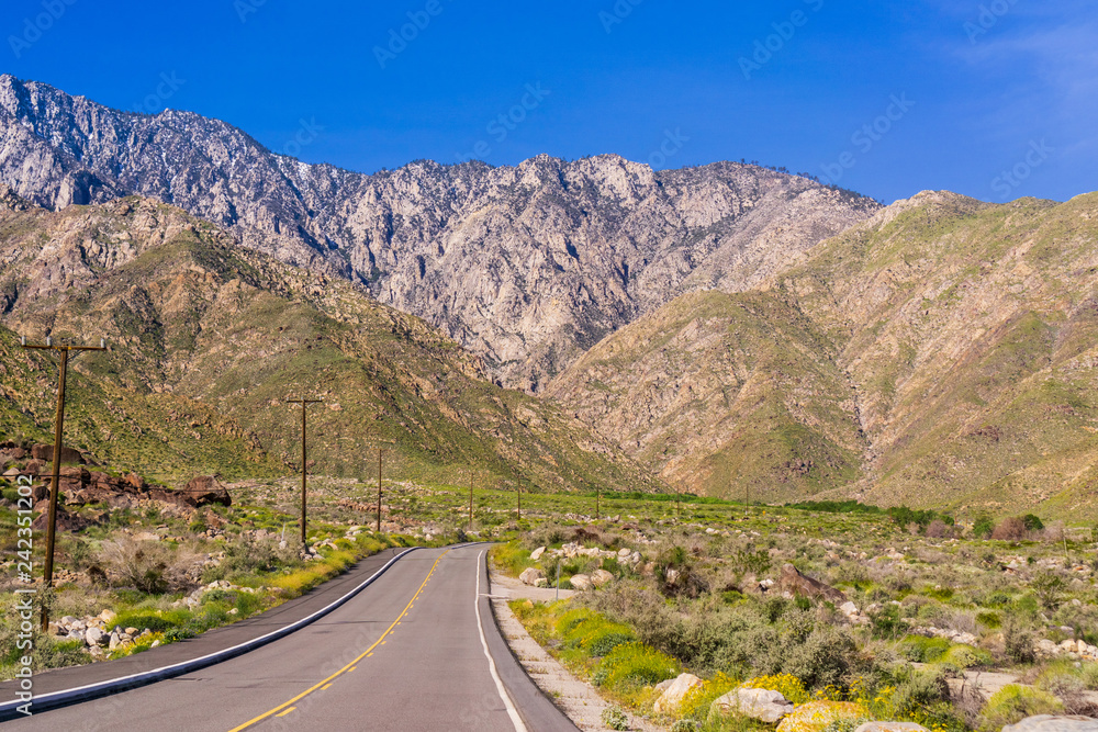 Road leading to the Palm Springs Aerial Tramway, Mount San Jacinto, California Road leading to the Palm Springs Aerial Tramway, Mount San Jacinto, California