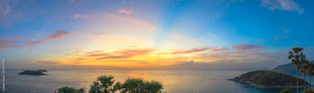 panorama sunset at Promthep cape viewpoint Phuket Thailand