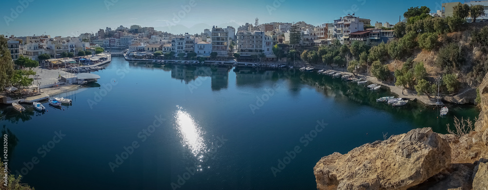 Agios Nikolaos, Crete - 10 01 2018: The city of Agios Nikolaos. View at the top of the lake