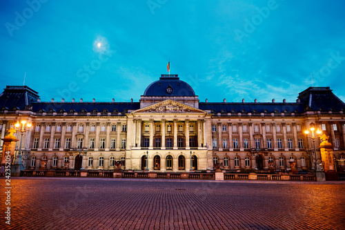 Royal Palace of Brussels at sunset blue hour