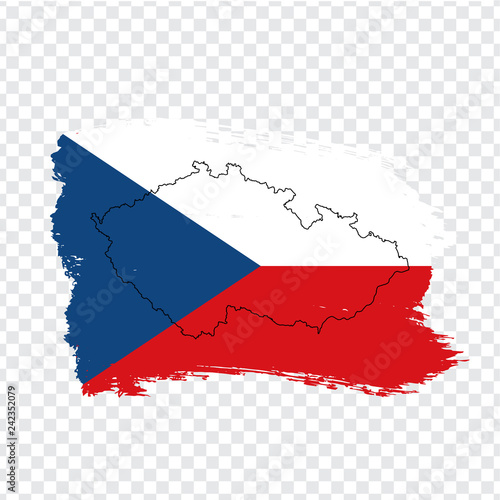Flag Czech from brush strokes and Blank map Czech. High quality map of  Czech and flag on transparent background . Stock vector. Vector illustration EPS10.