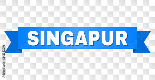 SINGAPUR text on a ribbon. Designed with white caption and blue stripe. Vector banner with SINGAPUR tag on a transparent background.