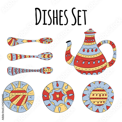 Vector set of dishes in Scandinavian style.