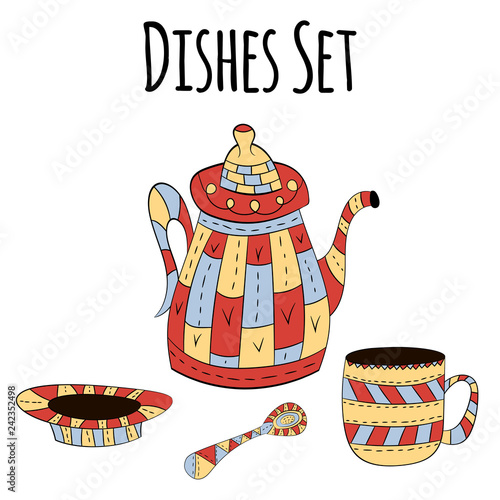 Vector set of dishes in Scandinavian style.