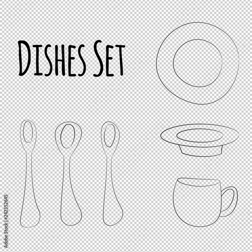 Vector set of dishes in Scandinavian style.