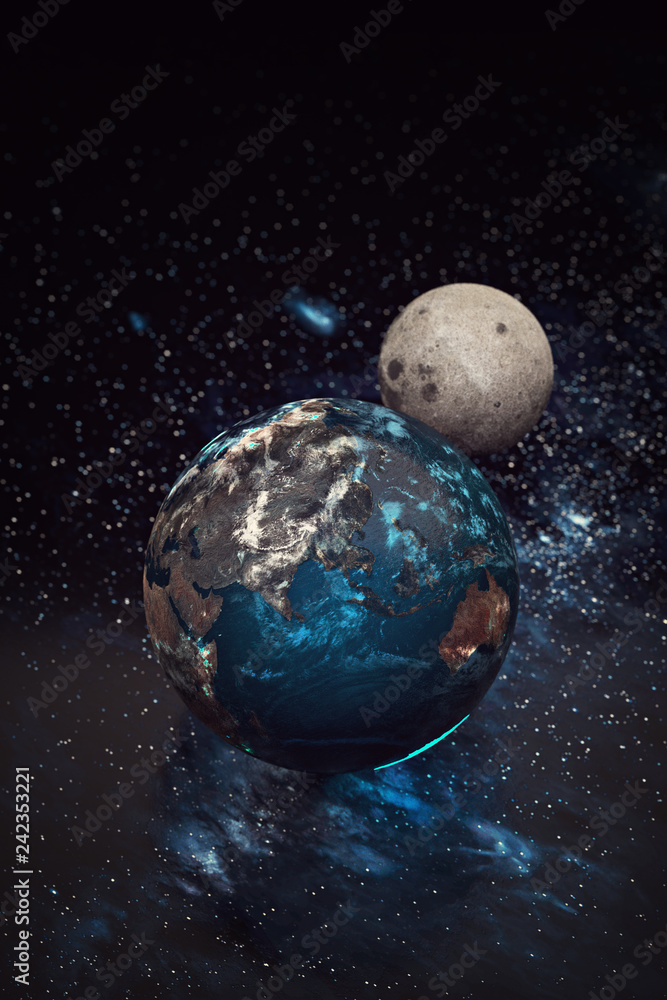 Planet Earth, Moon and galaxy, science fiction wallpaper. Beauty of deep  space. Billions of galaxies in the universe Cosmic art background. 3D  illustration Stock Illustration | Adobe Stock