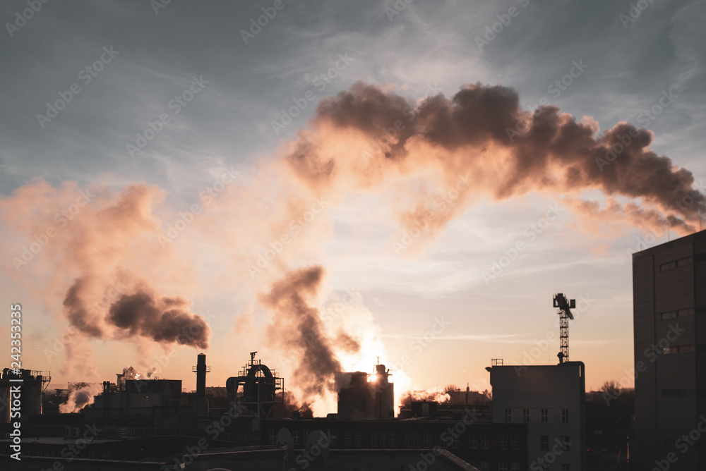 industrial steam at sunrise 