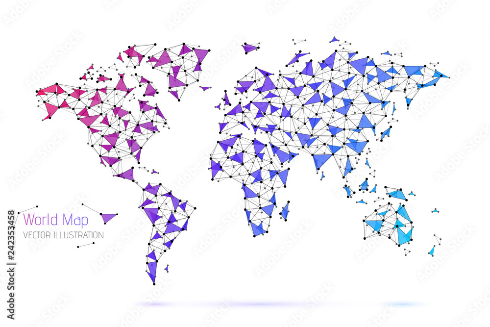 Fototapeta premium Polygonal abstract world map. Modern colorful gradient. Vector illustration. 