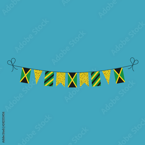 Decorations bunting flags for Jamaica national day holiday in flat design. Independence day or National day holiday concept.