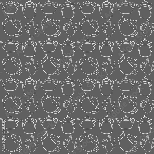 Vector seamless pattern of teapots in Scandinavian style. Used for wallpapers, backgrounds, wrapping paper