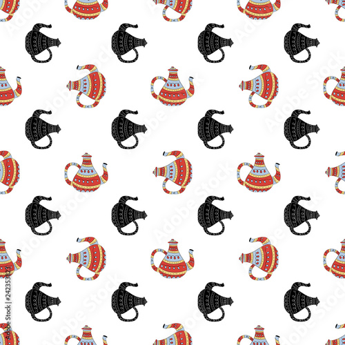 Vector seamless pattern of teapots in Scandinavian style. Used for wallpapers, backgrounds, wrapping paper