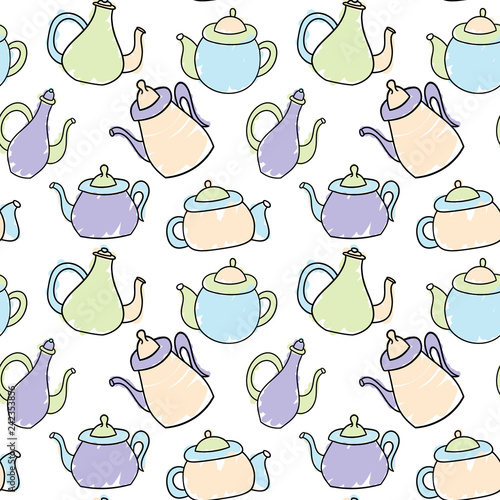 Vector seamless pattern of teapots in Scandinavian style. Used for wallpapers, backgrounds, wrapping paper