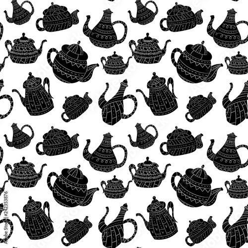 Vector seamless pattern of teapots in Scandinavian style. Used for wallpapers, backgrounds, wrapping paper