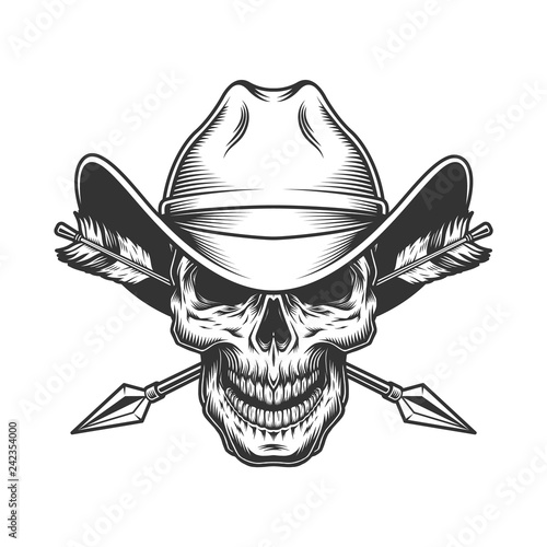 Vintage skull in cowboy hat
