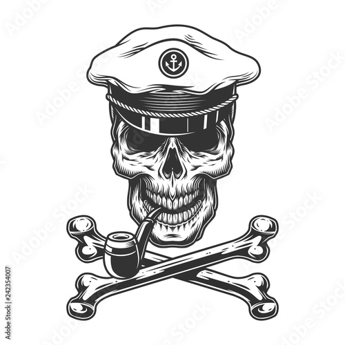 Vintage monochrome sea captain skull