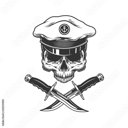 Vintage sea captain skull without jaw