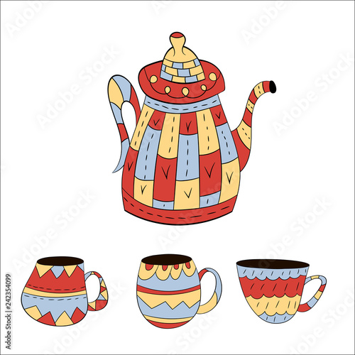 Vector set of teapots in Scandinavian style. Isolated objects