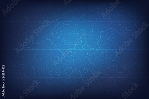 Relief topographic map of the area with high-level contour contours and geodetic grid. Abstract vectror line background.