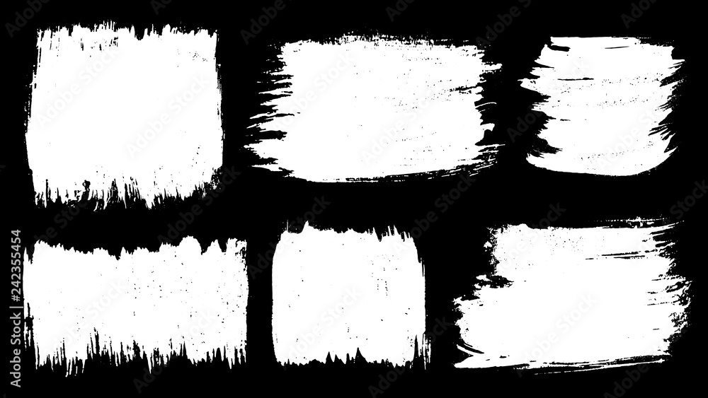 Fototapeta premium Grunge stains set. Ink splatter backgrounds collection. Spray splashes backdrops. Highly detailed liquid strokes isolated. Paint brush textures. Abstract vector illustration.