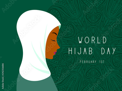 World Hijab Day. Muslim woman in hijab vector illustration