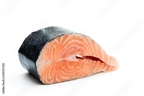 Steak fresh salmon isolated on white