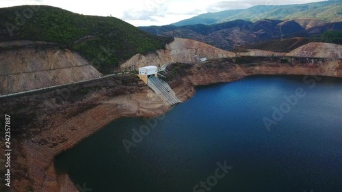 Aerial. Portuguese hydroelectro dam Odelouca, in mountains of Monchique. Algarve Portugal photo