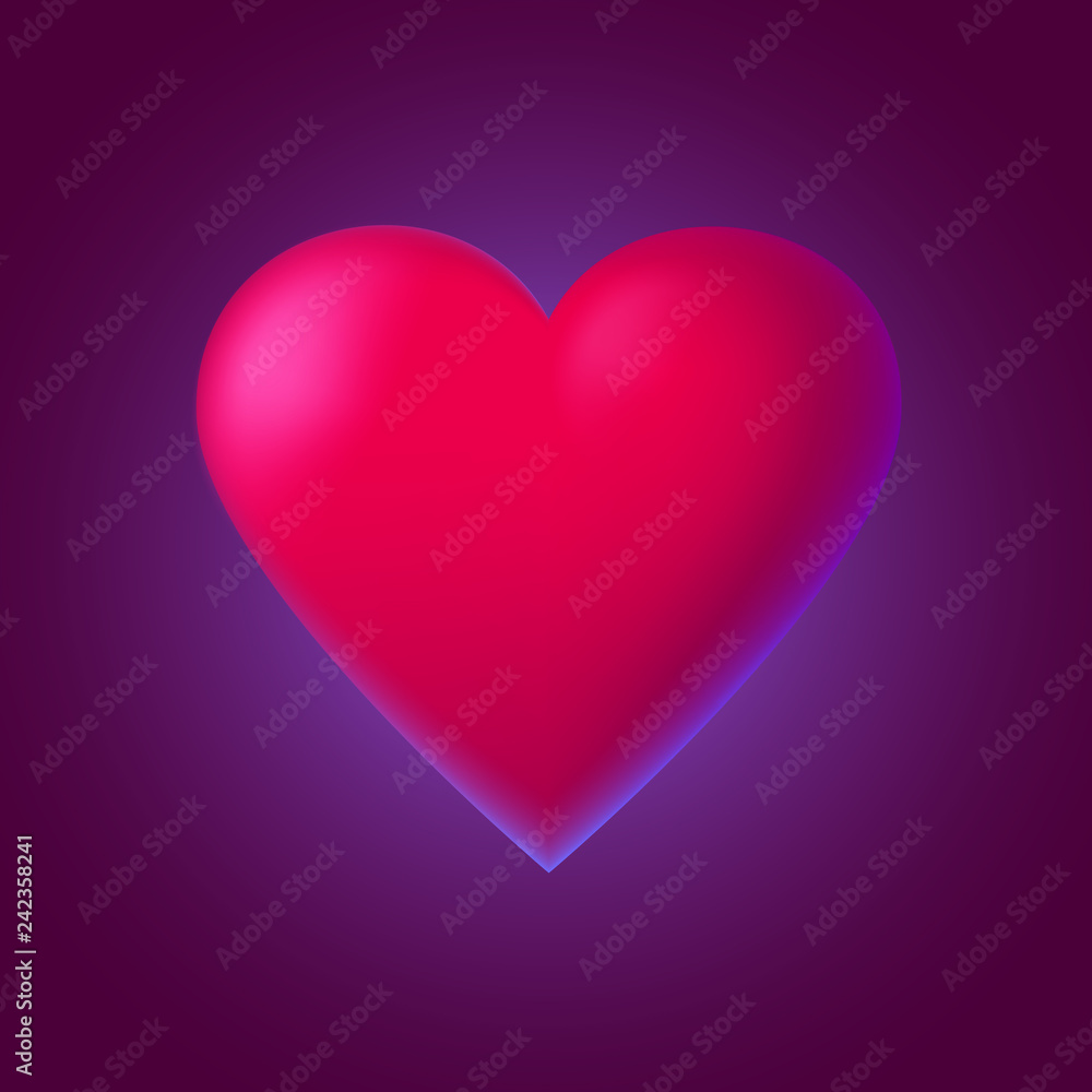 Red heart illustration on dark red background for Valentine's day. Vector illustration in 3D style for cards, background, banners, posters, wallpapers, web and print designs for romantic occasions.