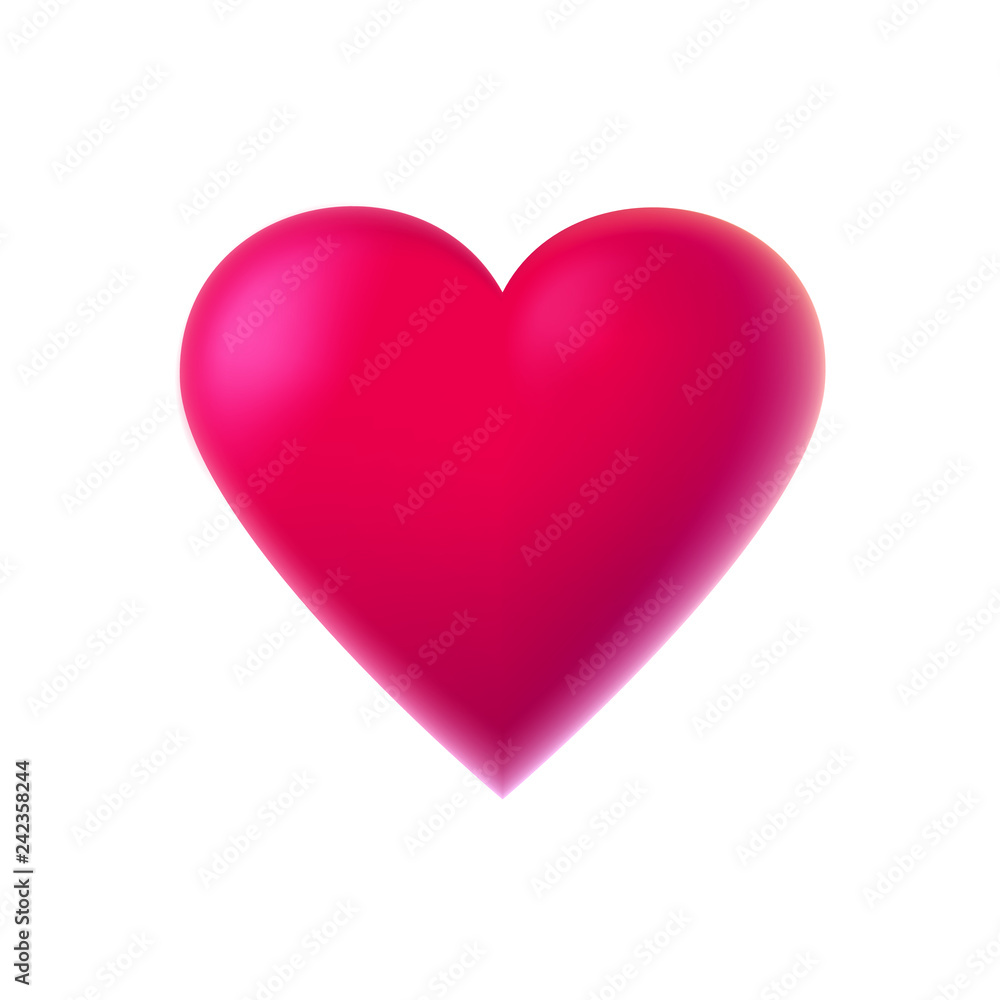 Red heart illustration for Valentine's day. Vector illustration in 3D style for cards, backgrounds, banners, posters, wallpapers, web and print designs for romantic occasions.