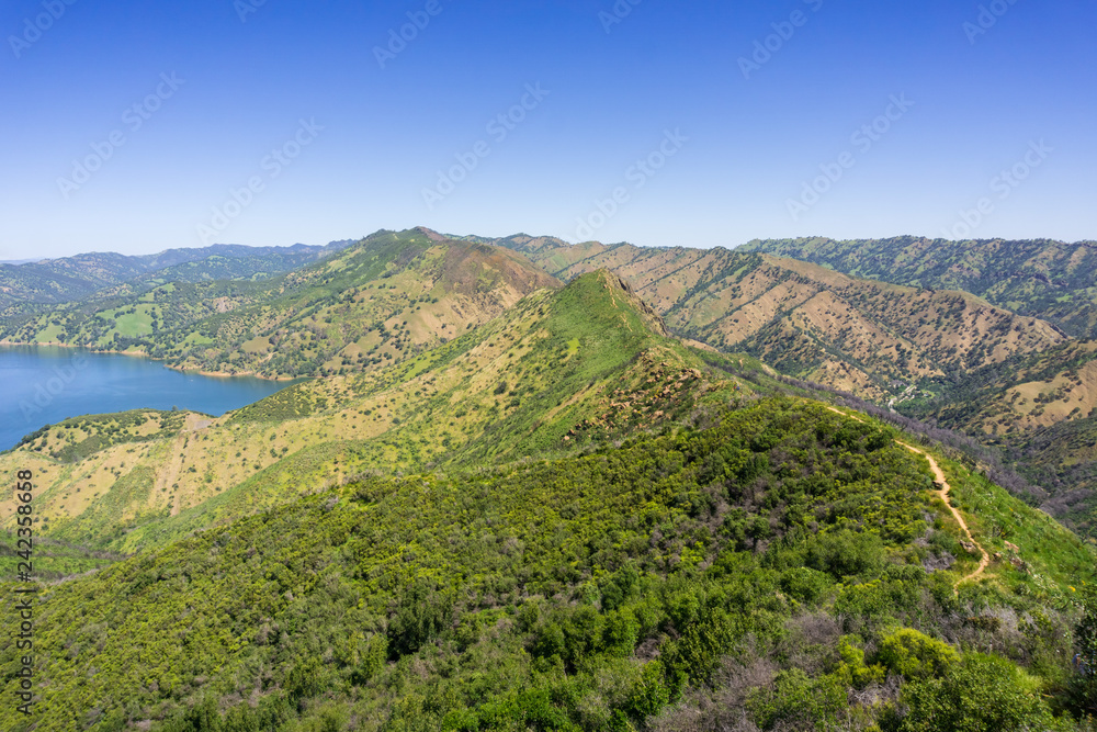 Aerial view of the hills in the south of Berryessa lake from Stebbins Cold Canyon, Napa Valley, California
