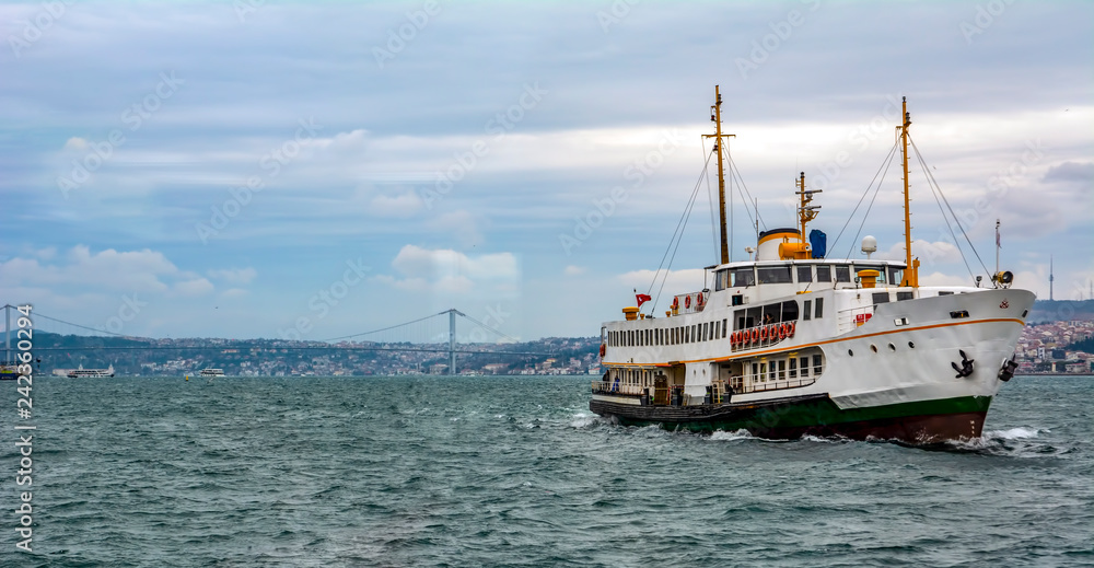 Beautiful View touristic landmarks from sea voyage on Bosphorus. turkish steamboats, view on Golden Horn. Beautiful View touristic landmarks from sea voyage on Bosphorus. turkish steamboats, view on Golden Horn.