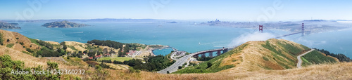 Panoramic view of San Francisco bay, Golden Gate Bridge, Angel Island and the Financial District, California photo