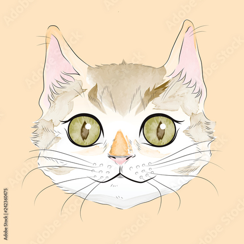 Smiling watercolor tabby ca...