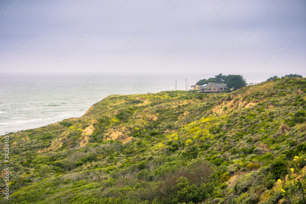 Houses on the Pacific Ocean coastline, Moss Beach, California