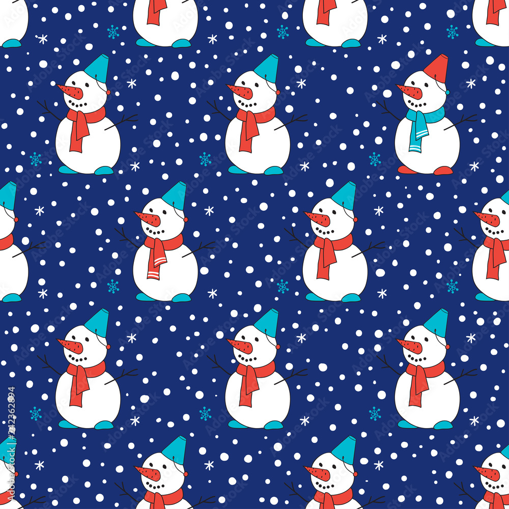 Seamless pattern with snowmen.