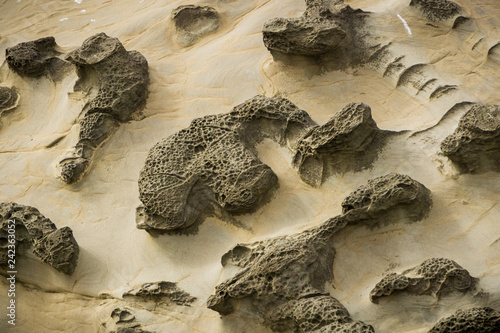 Close up of cliffs eroded by water on the Pacific Ocean coastline, Shore Acres State Park, Oregon