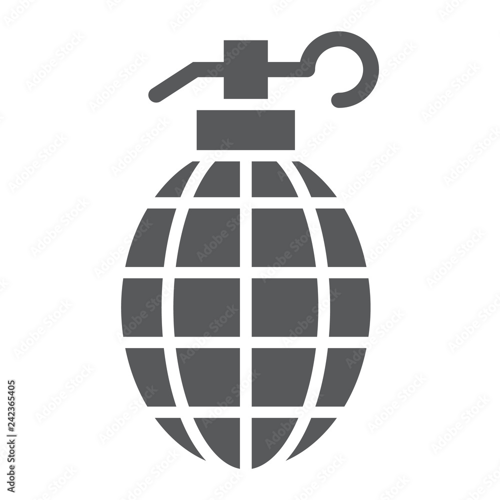 Grenade glyph icon, weapon and army, bomb sign, vector graphics, a solid pattern on a white background. Grenade glyph icon, weapon and army, bomb sign, vector graphics, a solid pattern on a white background.