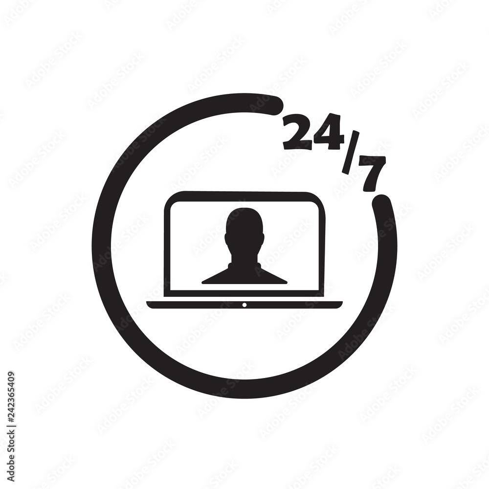 247 online learning icon black vector design illustration 247 online learning icon black vector design illustration