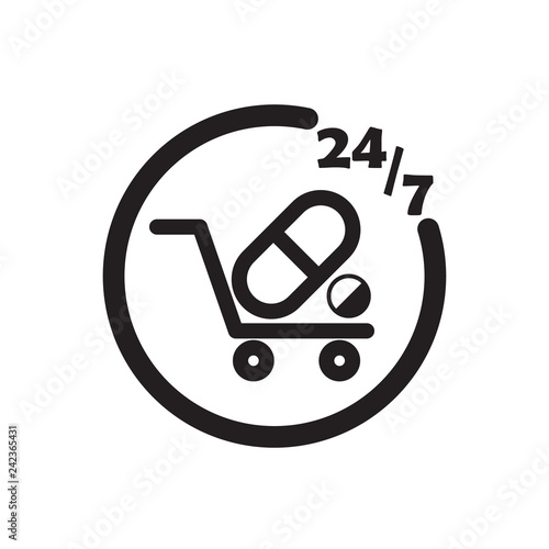 247 pharmacy icon black vector design illustration