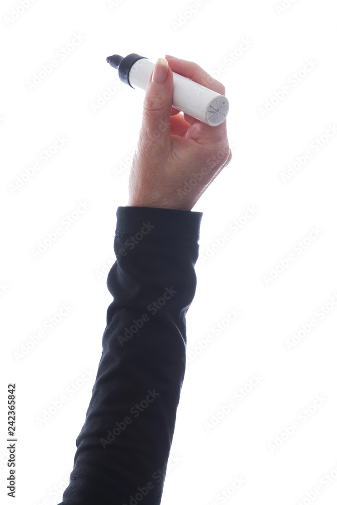 Fototapeta premium hand with isolated ballpoint pen in white background