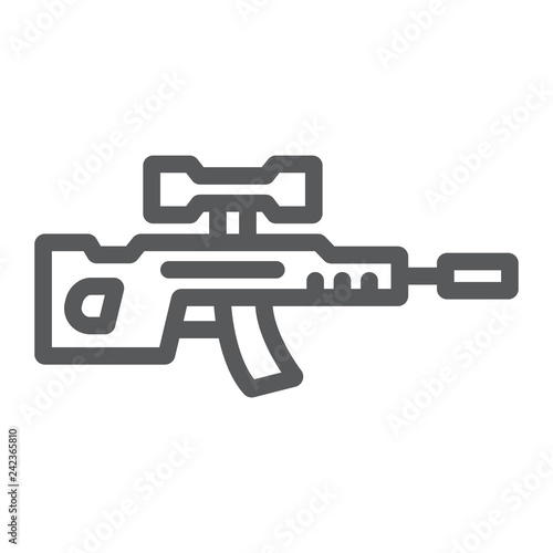 Sniper rifle line icon, weapon and military, gun sign, vector graphics, a linear pattern on a white background.