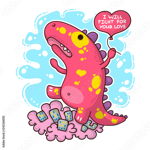 Vector illustration about Dinozaur in love photo