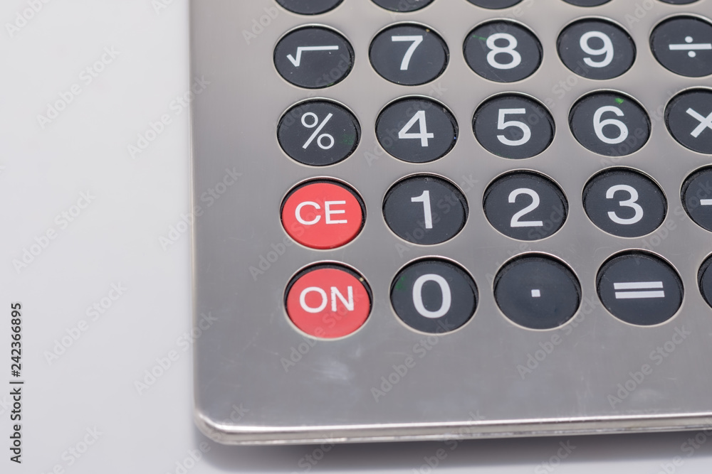 Keys on old calculator with white space for copy text Keys on old calculator with white space for copy text