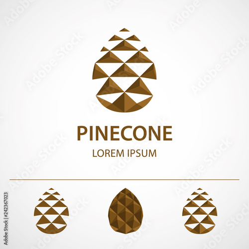 Pine cone logo template, variations. Low polygonal icon or concept image, vector illustration.