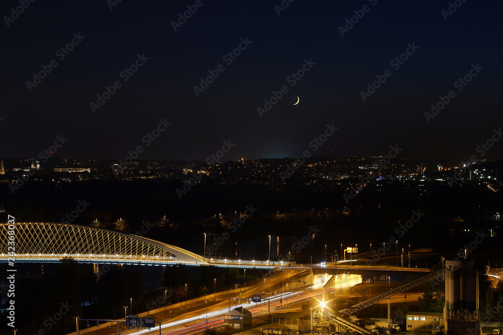 Moon shining above Prague, Czech republic.