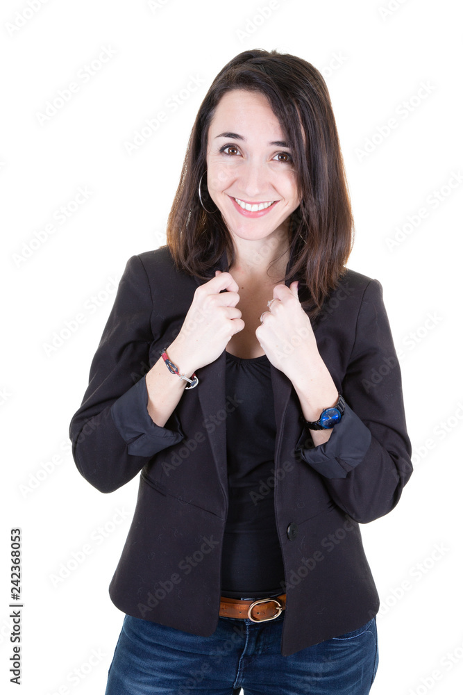 Young succesfull businesswoman in jacket on isolated white background Young succesfull businesswoman in jacket on isolated white background