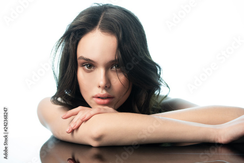 Young girl with beautiful eyes on white background