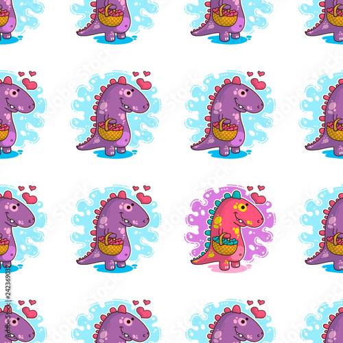 Vector seamless pattern about Dinozaur in love