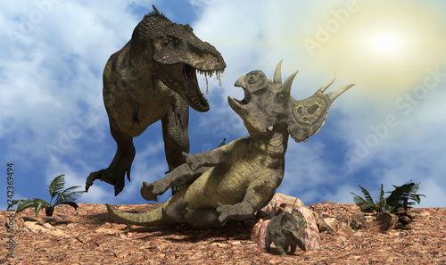 battle of dinosaurs render 3d