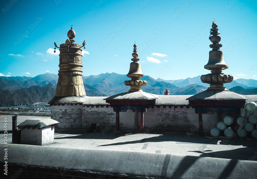 Fototapeta premium Holy Tibetan Stupas in Tiber with Himalaya in the background